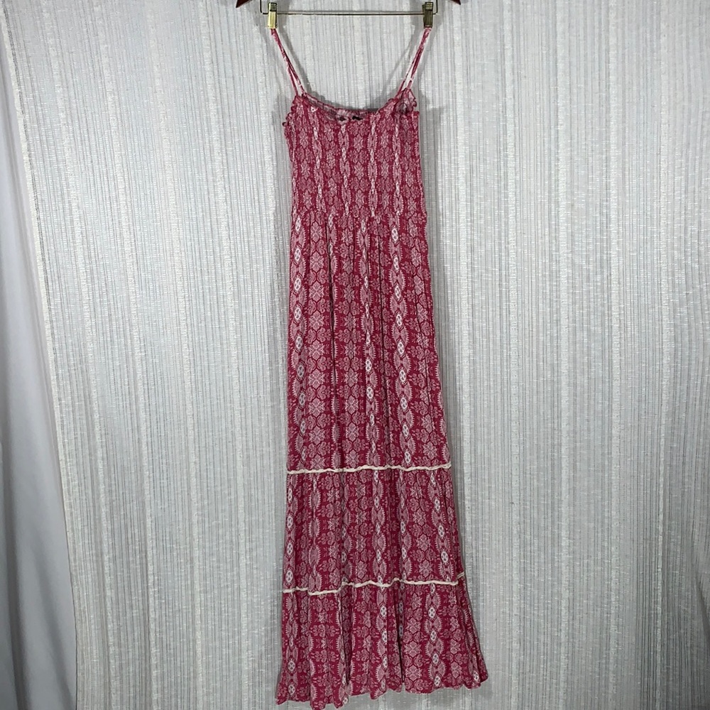 One Clothing Pink & White Smocked Tiered Maxi Sun Dress - Size M Boho